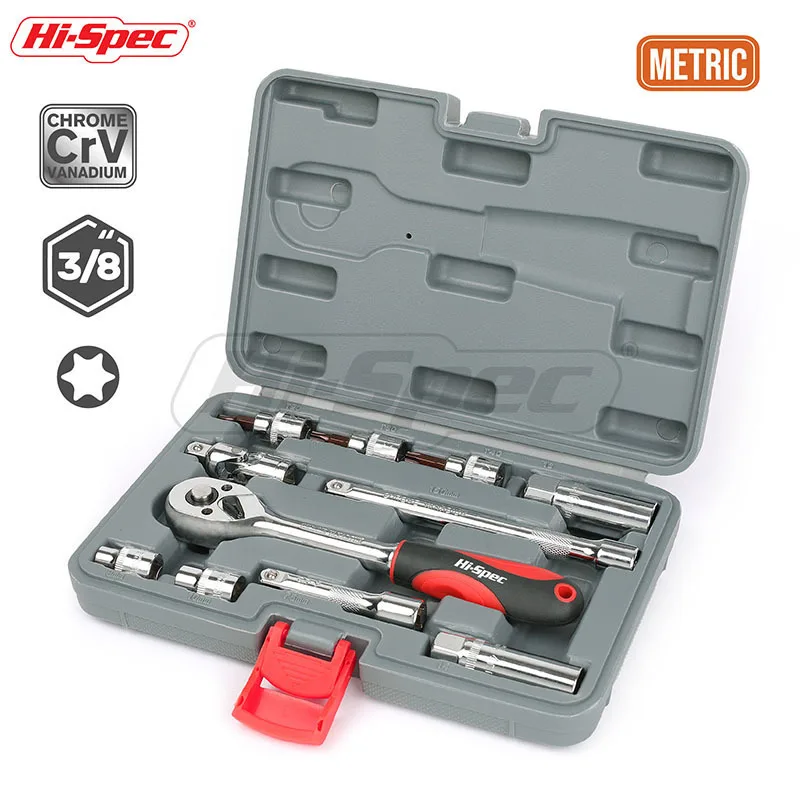 Hi-Spec 11pc 3/8 Socket Set Ratchet Socket Wrench Spanner with Torx Star Bit Universal Joint Extension Bar Car Repair Tool Kit Hi-Spec 11pc 3/8 Socket Set Ratchet Socket Wrench Spanner with Torx Star Bit Universal Joint Extension Bar Car Repair Tool Kit