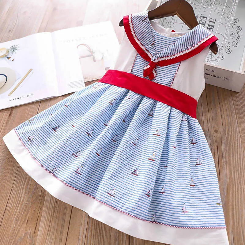 Summer Girl Stripes Navy Style Dress with belt Wholesale | Детская одежда и обувь