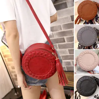 

Hot Women Fashion Round Weave Cross Body Messenger Tassel Shoulder Storage Bag Tote Handbag