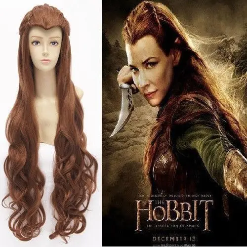 The Hobbit Elf Tauriel Costume brown wavy cosplay Hair wigsin Jewelry