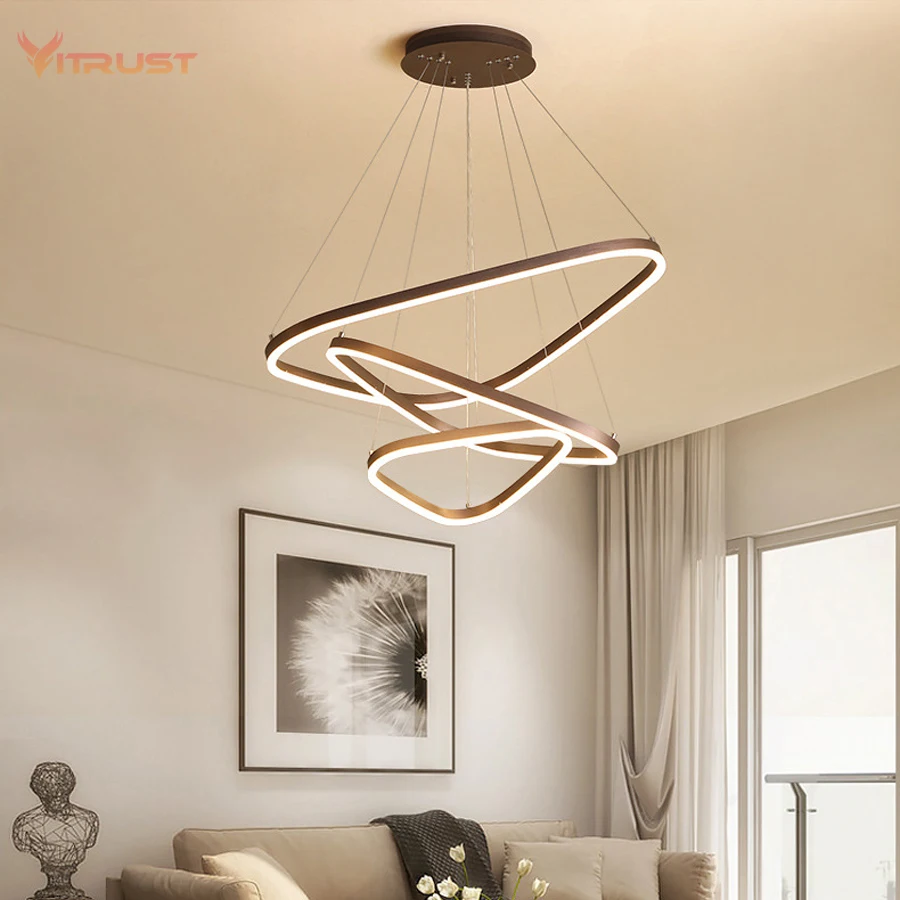 

Coffee pendant lamp creative triangle hanging light fixture for dining room bedroom modern home chandelier light AC110-240V