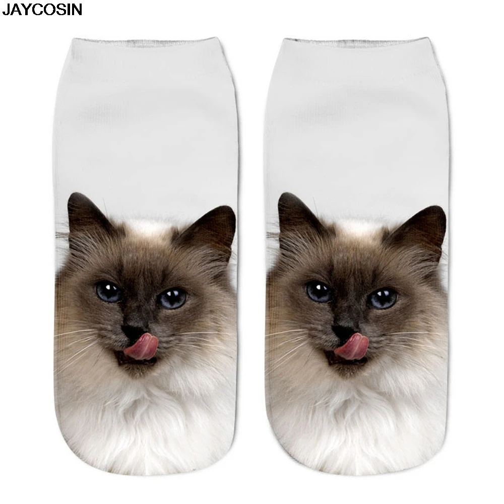 JACOSIN/носки модные популярные 1 пара смешных коротких носков унисекс из полиэстера повседневные женские ножные носки с 3D принтом кошки daliy 19