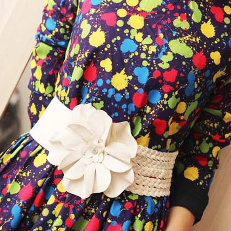 

new womens wide belts Woven flower point drill elastic elastic waist gauze ladies pu leather ladies elastic band twotwinstyle