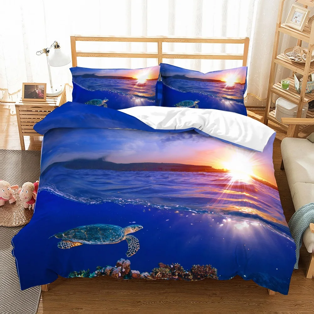 2 3pcs Sea Life 3d Print Turtle Blue Bedding Set Comforter Set Queen King Double Single Duvet Cover Set Deep Sea Bed Linen Set Buy At The Price Of 5 09 In Aliexpress Com