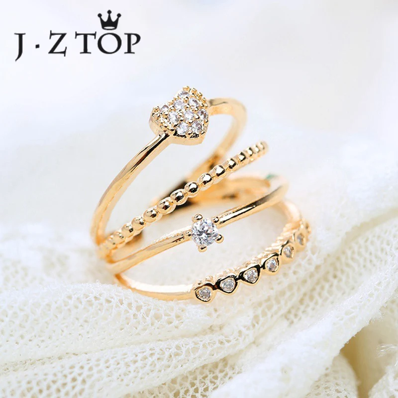 

JZTOP 4 Layers Heart Zircon Ring For Woman Gold Color Opening Midi Finger Knuckle Rings Female Anillos Mujer Jewelry