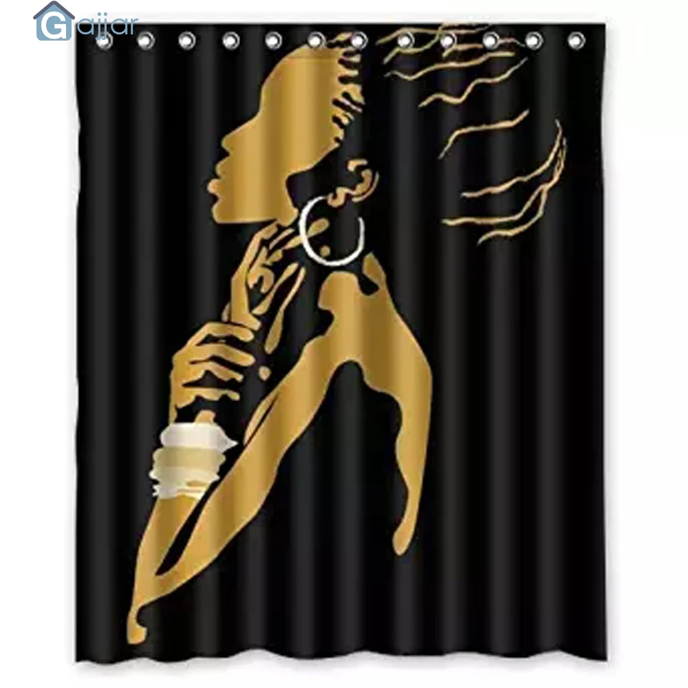 GAJJAR 2019 HOT Sale Fashion Fabric Waterproof Bathroom Art Design  Art  African Girl with Black Shower Curtain 66*72 18Oct24