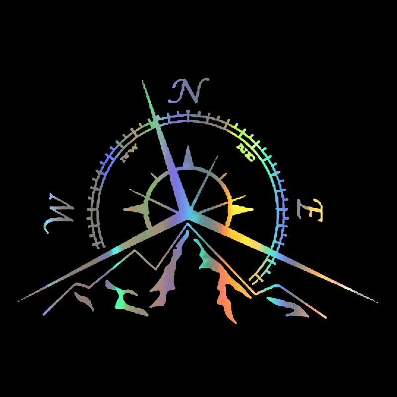 

NSWE Fashion Mountains Compass Rose Decal Nautical Compass Navigate Car Sticker 13.7cm*9.4cm Black/Silver/Laser
