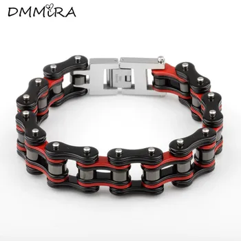 

High Quality Fashion Men Bike Chain Bracelet Red Black Color Titanium Steel Motorcycle Link Bicycle Bike Chain Bracelet Jewelry