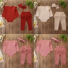 Осенний комплект одежды для маленьких девочек и мальчиков; длинный короткий комбинезон; боди; брюки-торты; повязка на голову; комплект из 3 предметов; Прямая поставка; roupa infantil