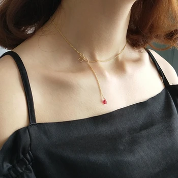 

925 sterling silver jade bowknot necklace gold natural red corundum jade fashion bowknot pendant necklace for women jade jewelry