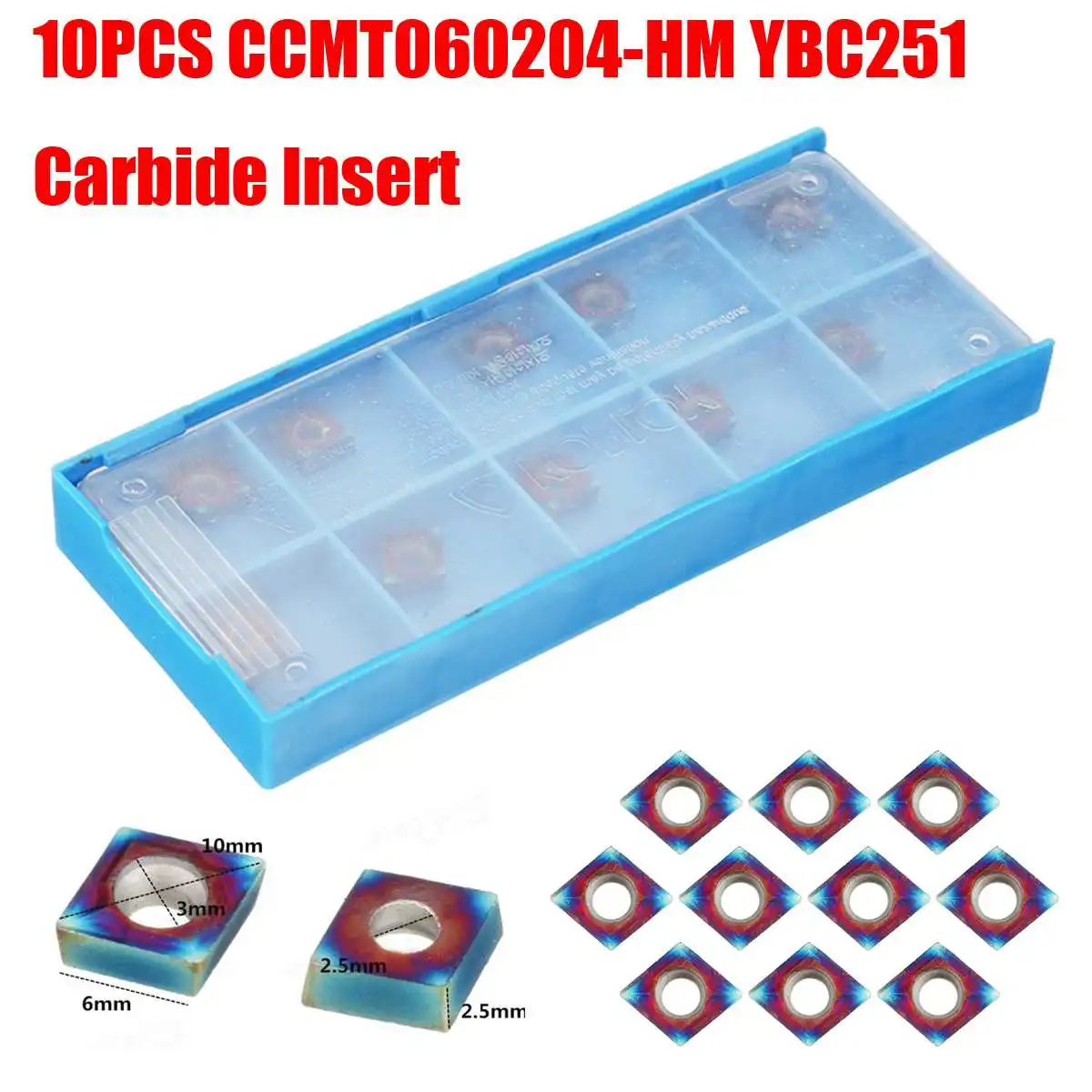 

New 10pcs Blue-Nano CCMT060204-HM YBC251 Carbide Insert HRC40 Blade Lathes Cutter