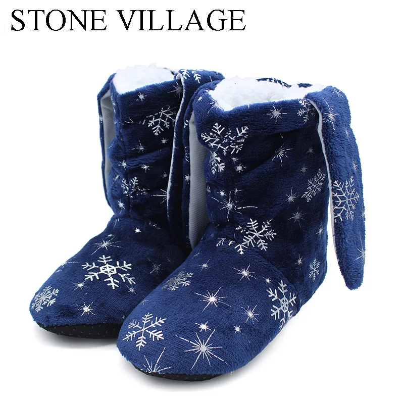 US $6.93 Stone Village Winter Women Warm Comfortable Home Slippers Snowflake Soft Bottom Shoes Ladies Plush Indoor Shoes Women Slippers
