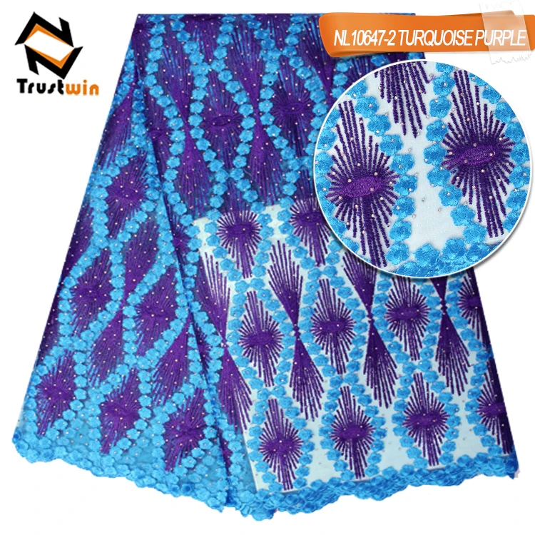 

mix color design french net lace embroidery fabric with rhinstones for dress