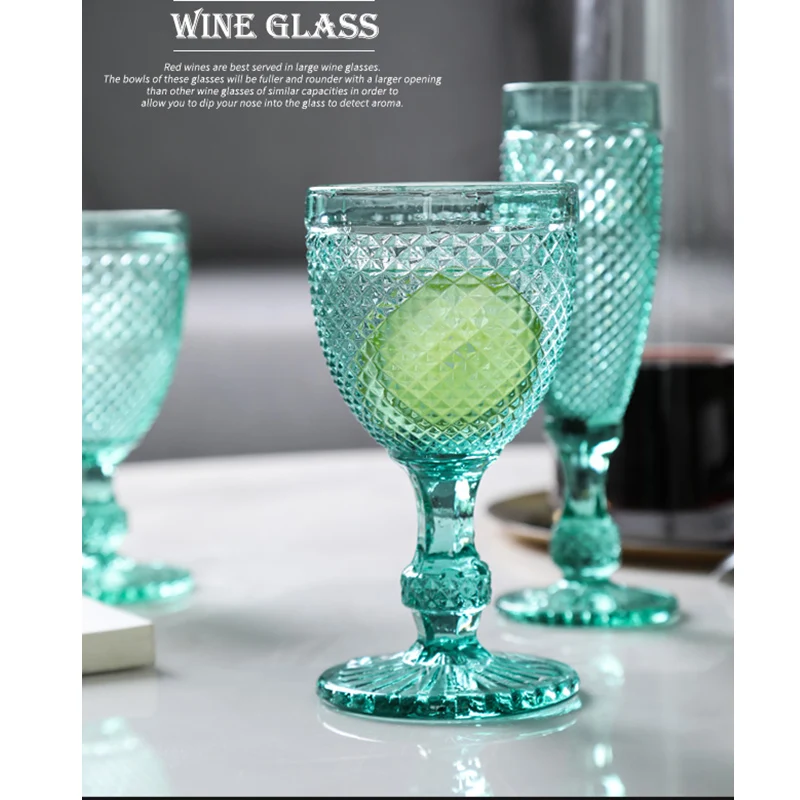 Wine Cup Wedding Champagne Glass Party Juice Goblet Creative European  Relief Diamond Lead-free Thickened Glass Engraved Designs