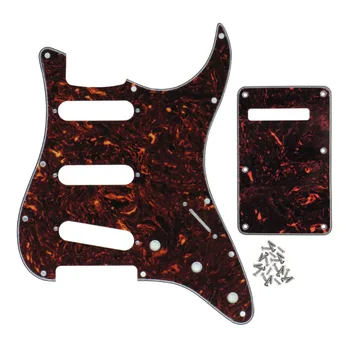 

New Set of 4Ply 11 Holes ST Guitar Pickguard SSS & Cavity Cover Spring Cover Back Plate w/Screws ,Brown Tortoise Shell