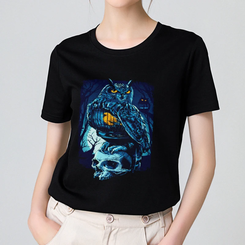 

Harajuku Aesthetics Owl And Skull Gothic T shirt Women 2019 Cotton Female Plus Size Tshirt Short Sleeve Tops Tees Modis T-shirt