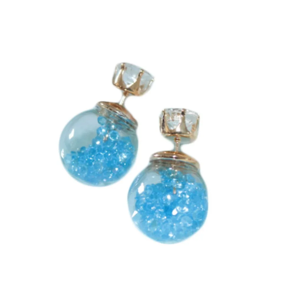 

2015 Glass Balls Beads Crystal Rhinestone Ear Stud Earrings 1 Pair 7 Colors EAR-0730