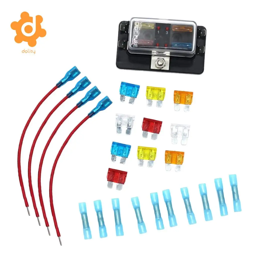 DC 12 32V 4 Way Blade Fuse Holder Box Block With Fuses Terminals Kitin