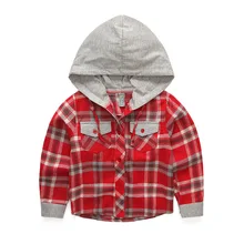 Рубашка с капюшоном для мальчиков, весна-осень, новая клетчатая футболка для маленьких мальчиков, Детская Повседневная рубашка с длинными рукавами, пальто, куртка для мальчиков, верхняя одежда, От 3 до 8 лет