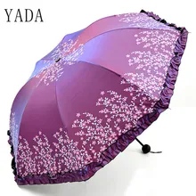 Best Price YADA Creative Color Flash Flower Umbrella Rainy Lace Umbrella For Women Men UV Folding Windproof Umbrellas Parasol Gift YD180