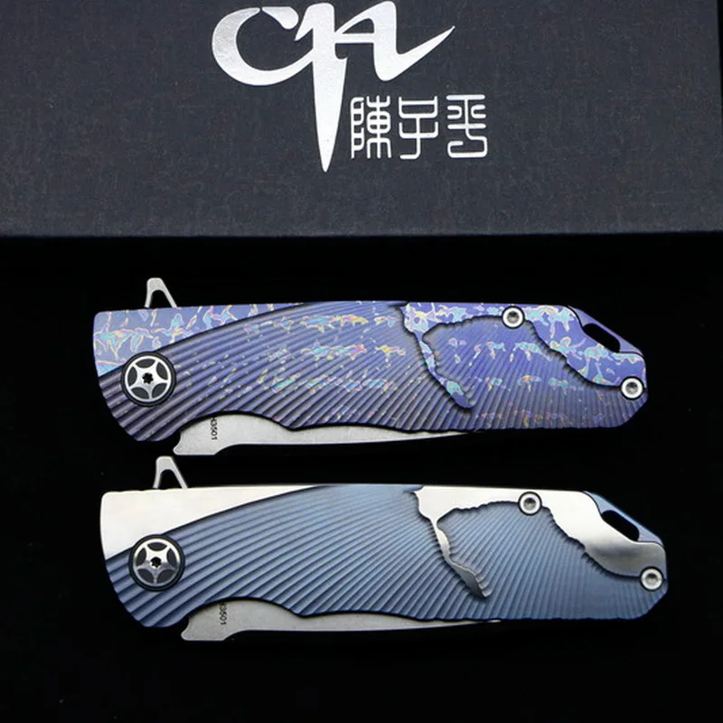 TOP-quality-CH3501-Flipper-folding-knife-AUS-10-Blade-bearings-TC4-Titanium-handle-camping-hunting-fruit (5)_