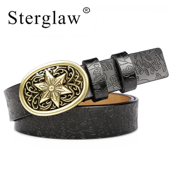 

100-120x2.8cm Ethnic style five-pointed star decorative leather belts for women jeans 2020 young student genuine leather belt241