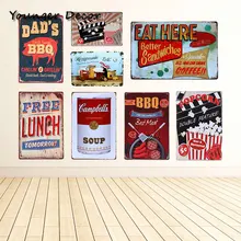 Папа барбекю украшение дома Бесплатный Ланч есть здесь Настенный декор для жаркого мяса магазин отеля супермаркет винтажные металлические знаки табличка YA088
