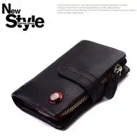 High Quality Genuine Leather Wallet with Rivet First Grade Soft Cowhide Leather Purse with Coin Pocket Metal Studs Metal Zipper