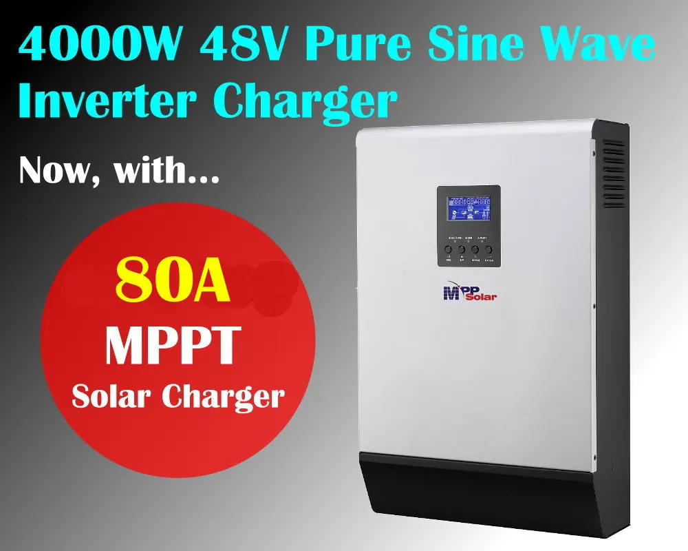 MPPT solar inverter 5kva 4000w 48v pure sine inverter with mppt solar charger 80A with 60A battery charger-in Inverters & Converters from Home ... MPPT solar inverter 5kva 4000w 48v pure sine inverter with mppt solar charger 80A with 60A battery charger-in Inverters & Converters from Home ...