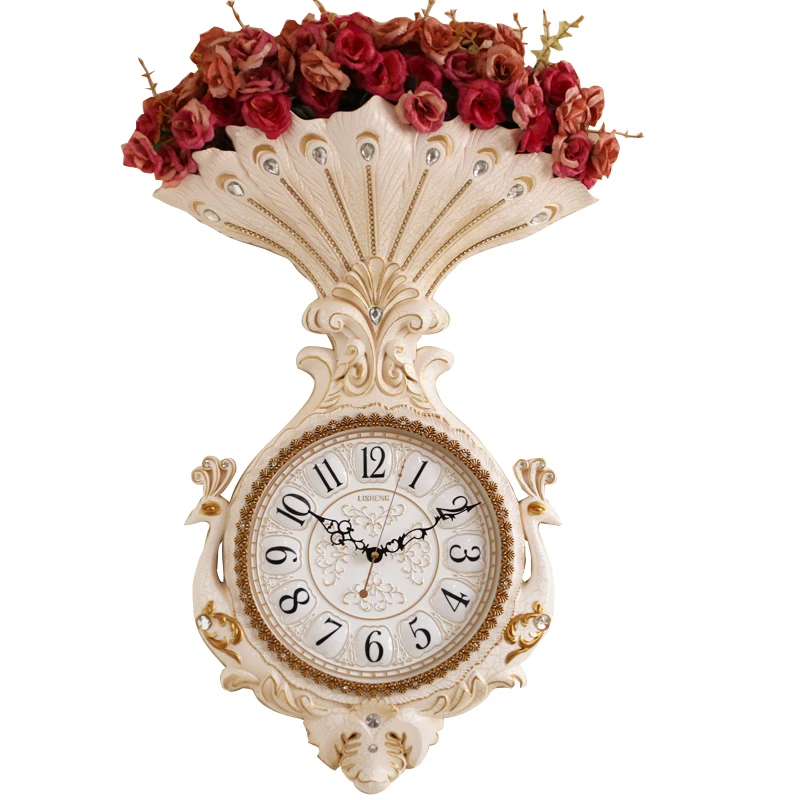Deluxe Atmospheric European-style Living Room Creative Clock Fashion Household Silent Quartz Artificial Flower Wall clock | Дом и сад