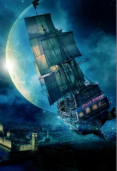 

Peter Pan Jolly Roger Pirate Ship London Tower Moon City backdrop Vinyl cloth Computer print children kids Backgrounds
