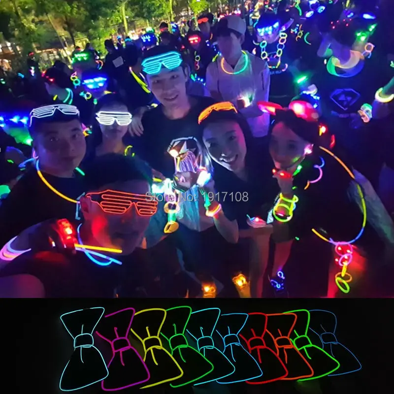 

2017 New Design Fashion Light 10 Color Light Up LED Bow Tie glowing EL wire Bow Tie For DJ,bar,club and Evening Party Decoration