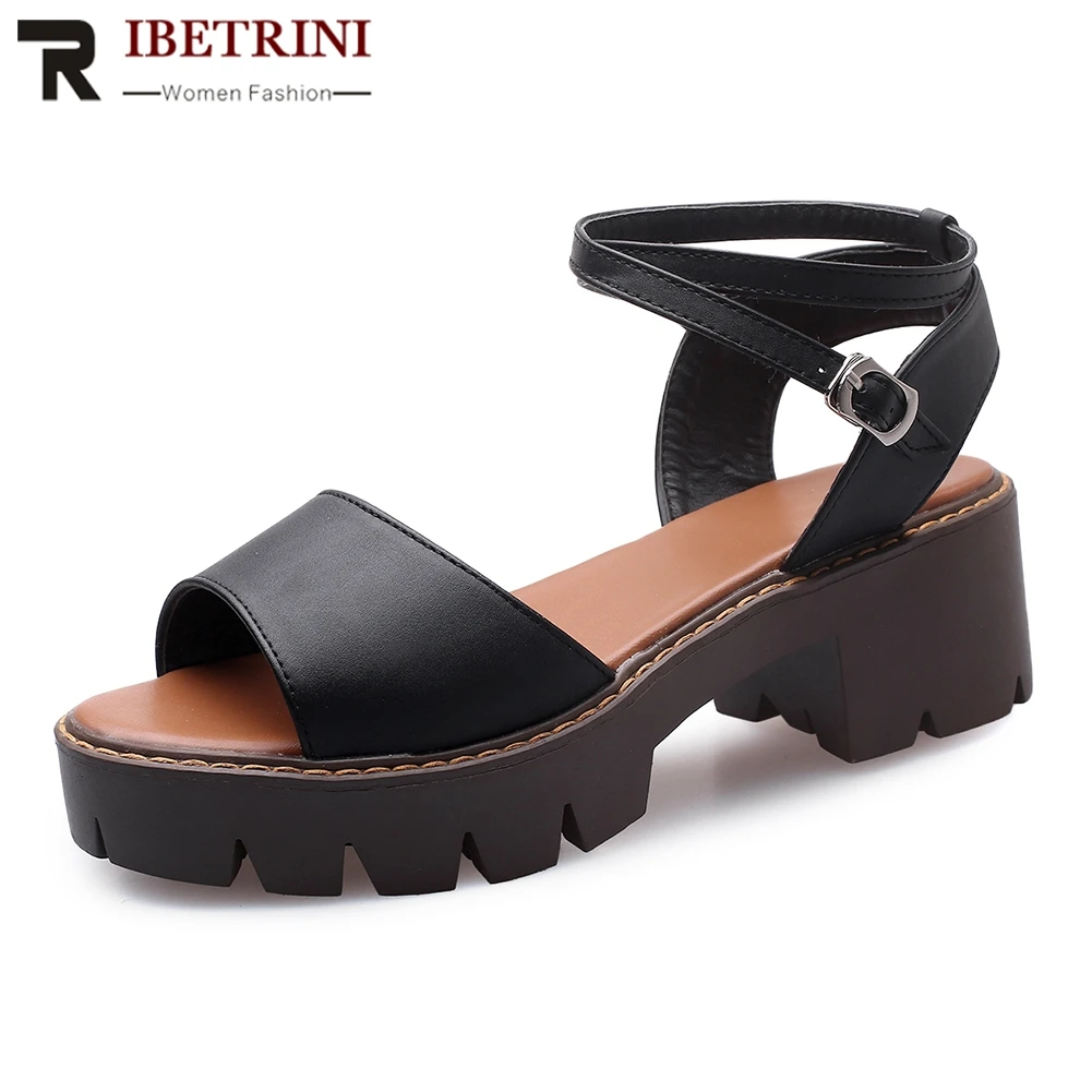 

RIBETRINI Dropship Platform Summer Sandals Woman Shoes Women Open Toe Buckle Strap Chunky Heels Shoes Woman Sandals