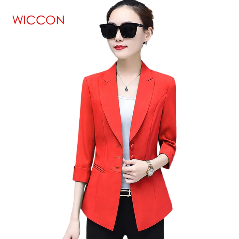 Autumn Korean Suit Women Fashion Casual Sinle Breasted Solid Three QuarterSleeve Top Elegant Blazers OL Workwear Office Clothes Blazer