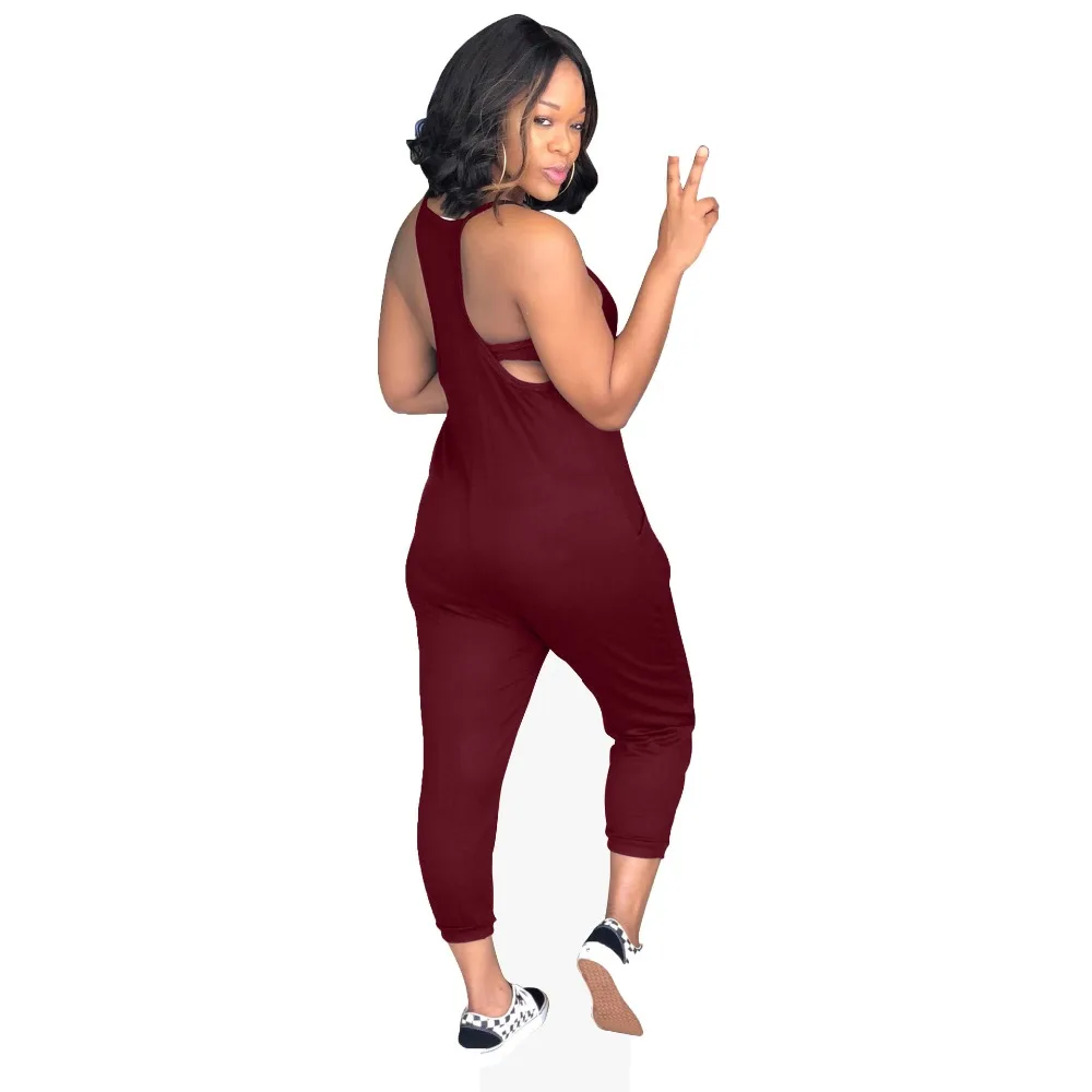 Casual Pockets Female Long Playsuit Tank 2018 Sleeveless Summer Bodysuits Sexy Spaghetti Strap V Neck Women Jumpsuits Plus Size