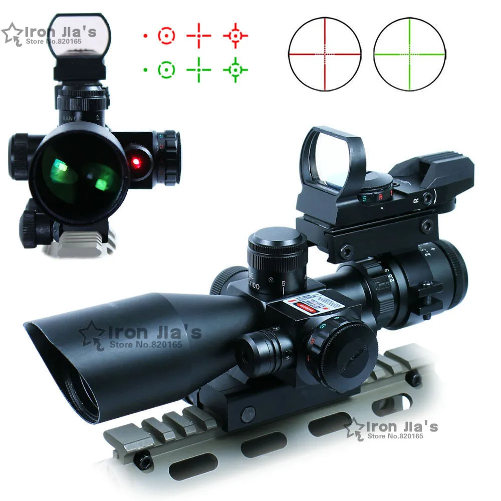 2.5-10X40 Tactical Rifle Scope w/Red Laser&Holographic Green/Red Dot Sight Combo Airsoft Gun Weapon Sight Hunting Chasse Caza