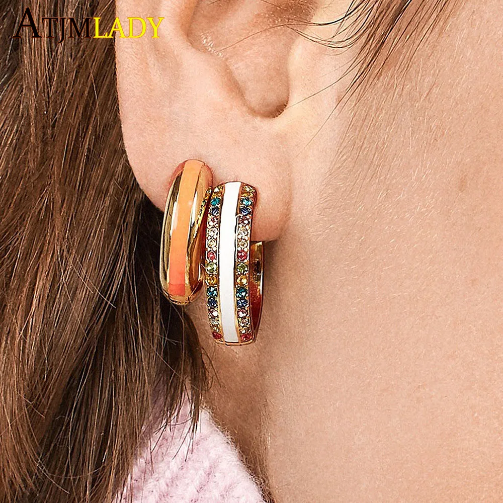 

rainbow color Huggie hoop earring for women vermeil gold filled enamel white jewelry dainty delicate mini zirconia hoop earrings