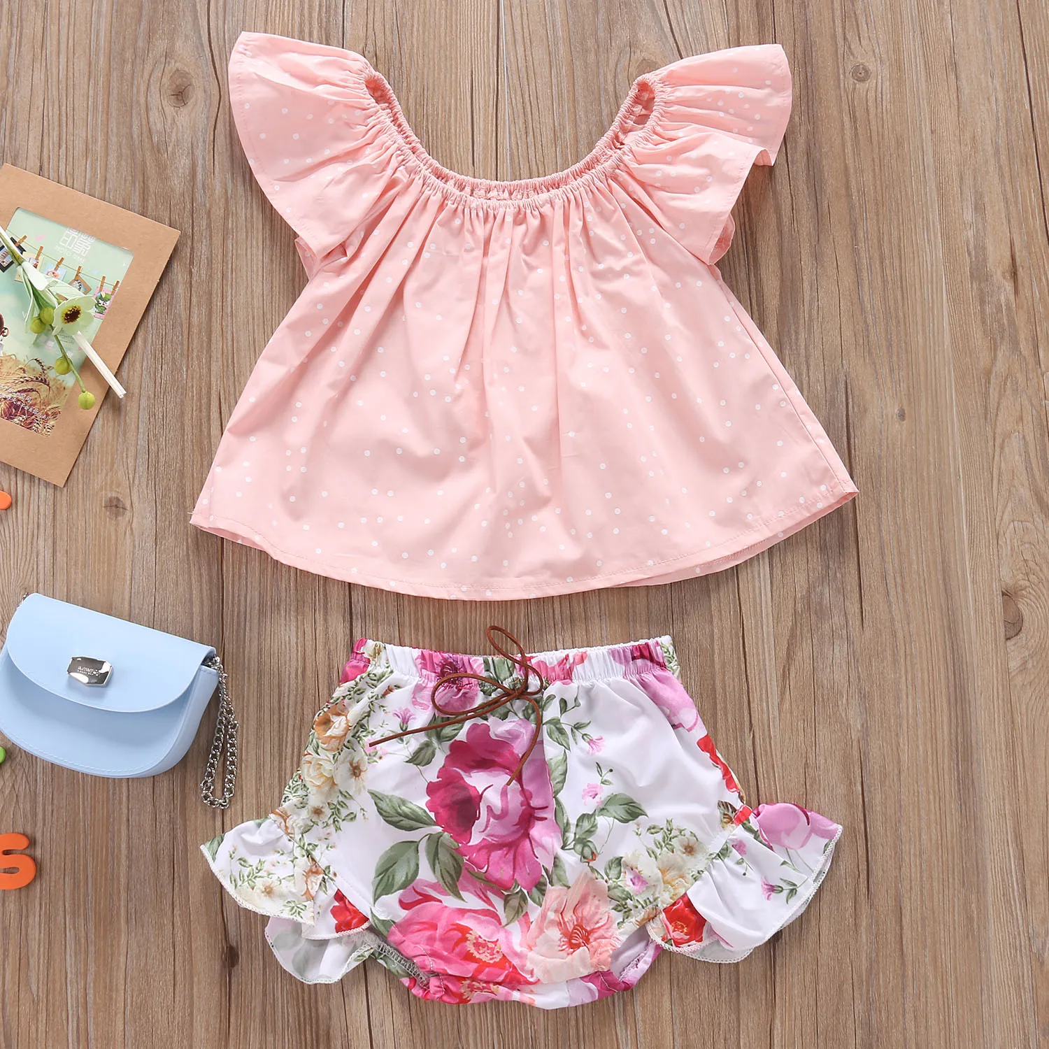 2PS Toddler Kids Baby Girls Clothes Cute Dot T-shirt Tops+Flower Shorts Princess Clothes Outfits Set 0-24M