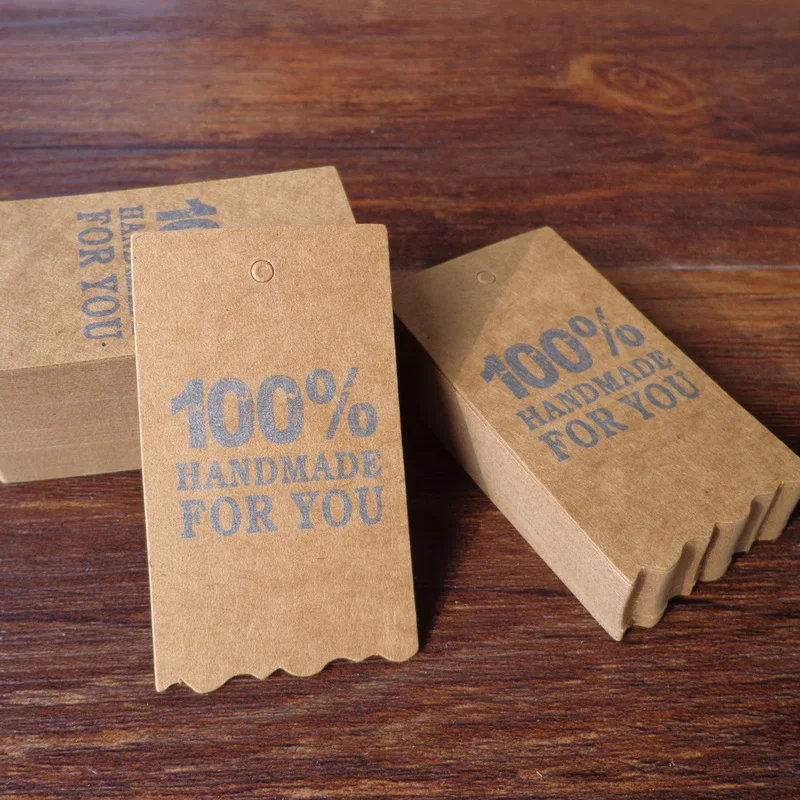 

50pcs Kraft Paper Gift Tag 100% HANDEMADE FOR YOU Printed Paper Hang Tag DIY Paper Card Label Gift Packing Sewing Garment Tags