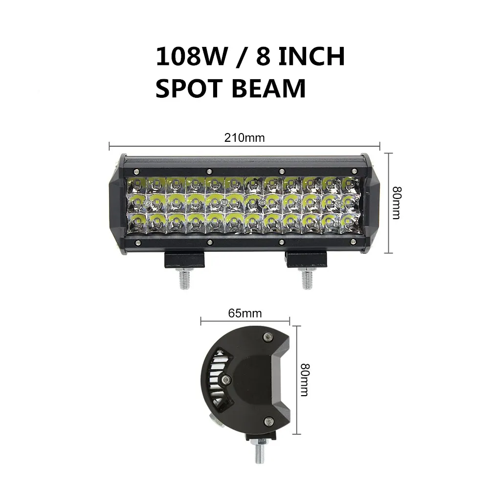 4, 5, 7, 8, 15 20 23 28 33 дюйма внедорожный светодиодный светильник баров комбо балка светодиодный автомобиль Подсветка для грузовиков, внедорожников, квадроциклов, наводненных грузовых автомобилей 4x4 4WD 12V 24V - Цвет: 108W 8inch Spot