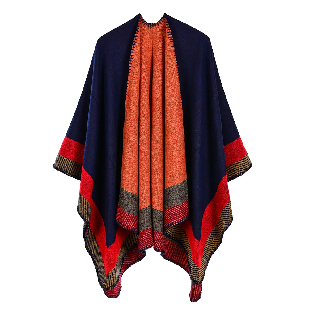 SupSindy women's poncho Winter scarf women cape Red Stripe shawl wrap luxury pashmina warm scarves for women cloak vintage stole