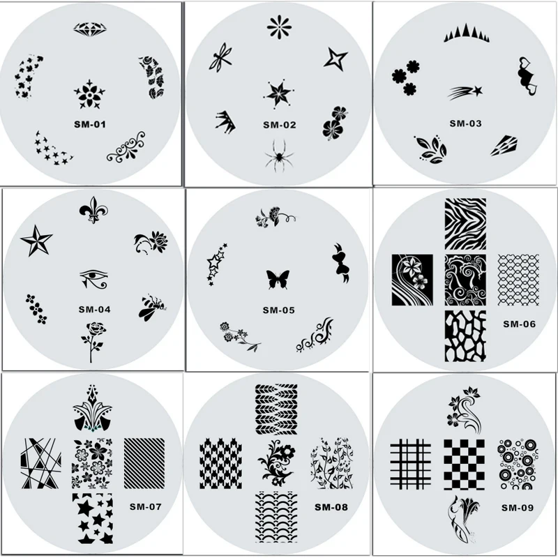 8 шт./лот пластиковый шаблон для штамповки ногтей цветок животное Геометрическая пластина для стемпинга для нейл-арта для маникюра трафарет Инструменты 5,8 см