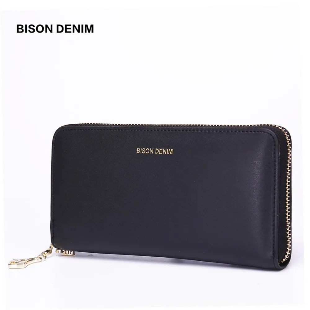

BISON DENIM Women's Purse Genuine Leather Long Wallet For Women Zipper Closed Women's Clutch With Card Holder N3262