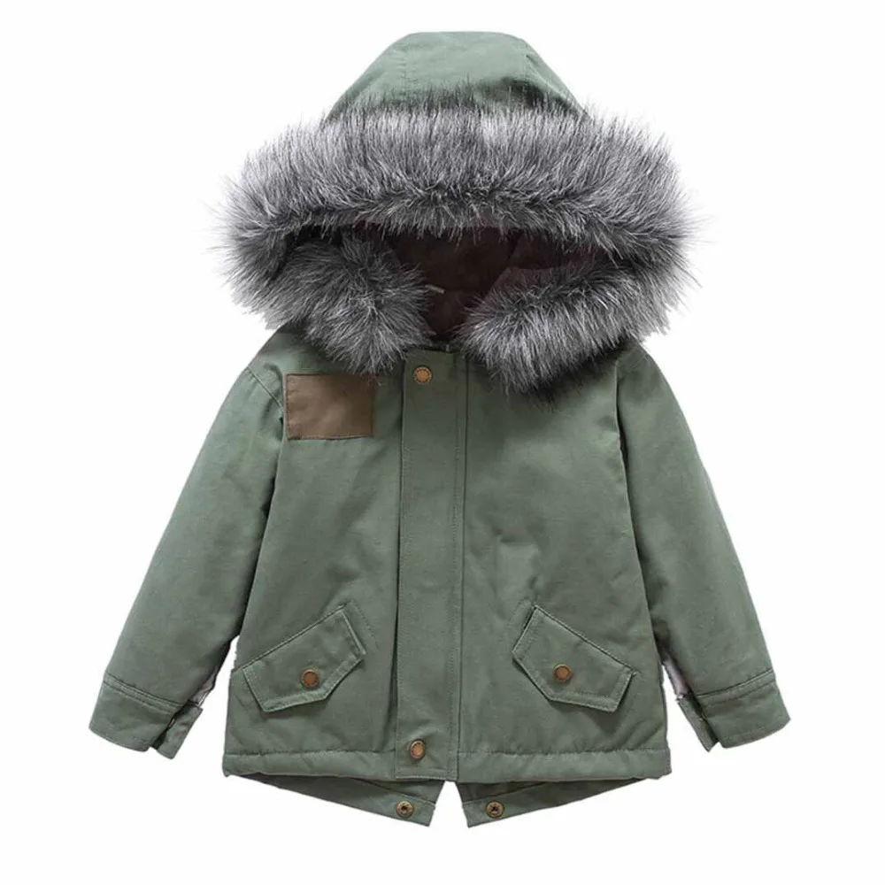 Children Little Girls Fleece Lined Parkas Coat with Faux Fur Hooded