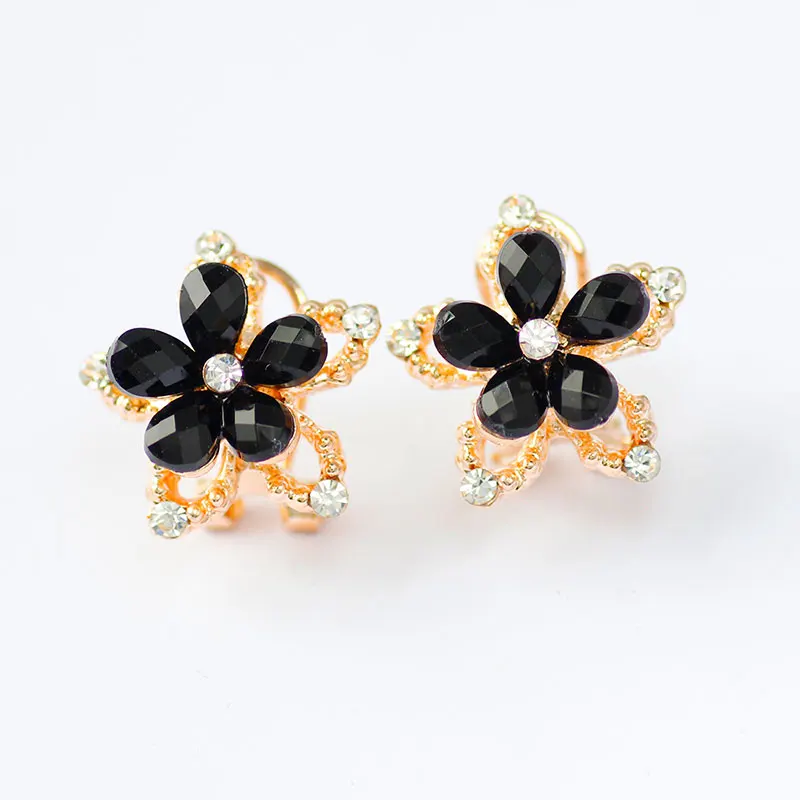 

F&U Trendy Unique Design White and Black Resin Crystal with Clear Rhinestone Flower Shaped Stud Earrings