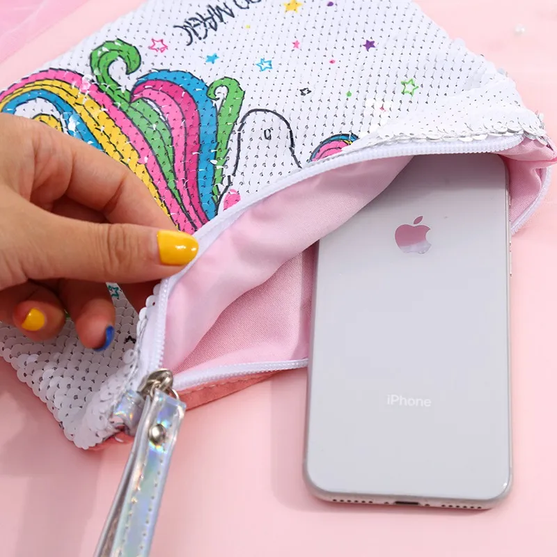 Cartoon Sequin Teenage Girl Style Cosmetic Bag For Hand Storage Cute Portable Makeup Large Capacity Toiletry Bag Pouch Case