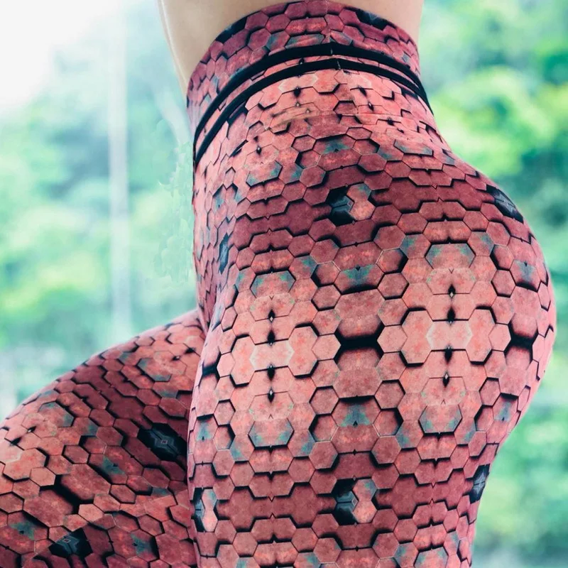 

JACALINTERO Dropshipping Push Up Legging High Waist Pants Workout Legins Tayt Polygon Print Women Leggins Fitness Leggings