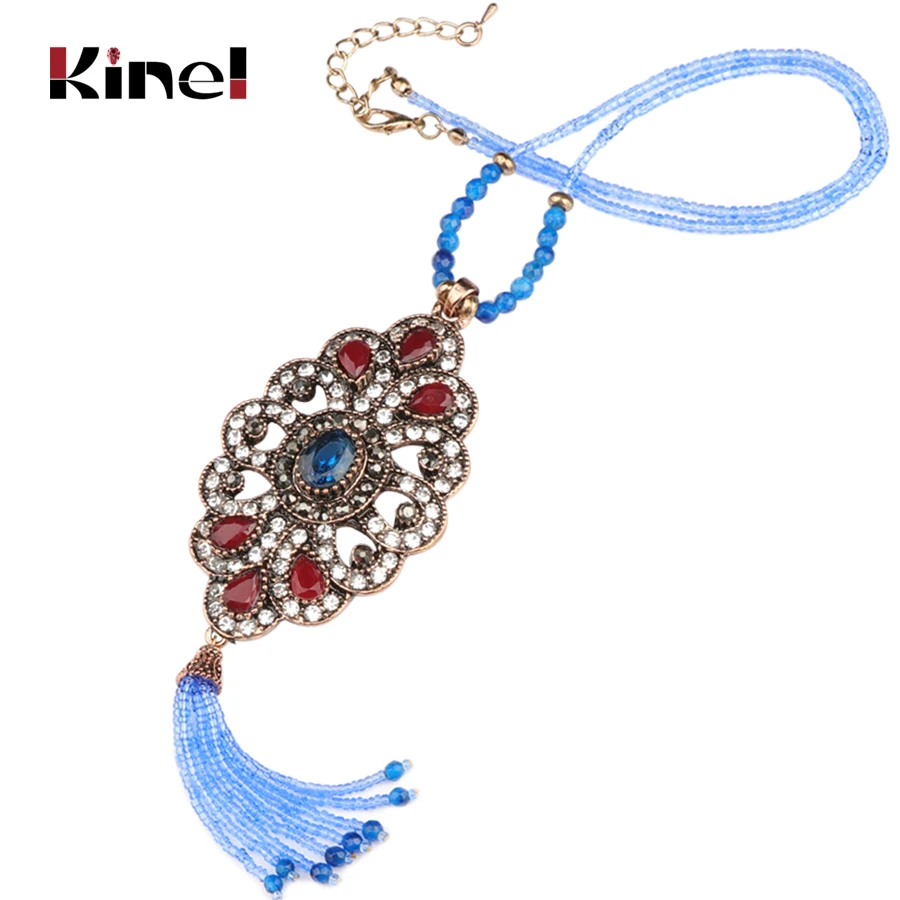 

Kinel Wholesale Crystal Beads Tassel Necklace 3 Colors Vintage Jewelry 2018 New Arrivals Gifts For Women Chains Choker Jewelry