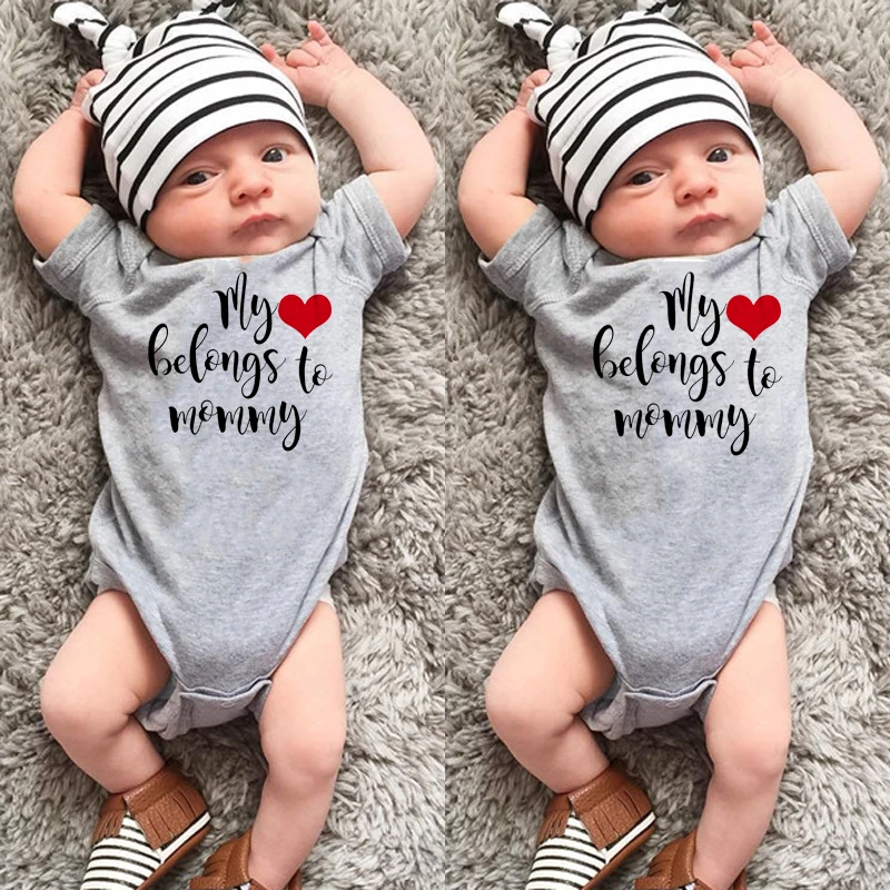 

My heart belong to mommy Newborn Infant Baby Boy Girl Short Sleeve Letter Print Romper Jumpsuit Outfits Casual Clothes 0-24M