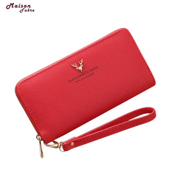 

Women Fashion Wallet Women Wallet For Credit Cards Lichee Pattern Solid Single Pull Deer Head Wallte Coin Bag